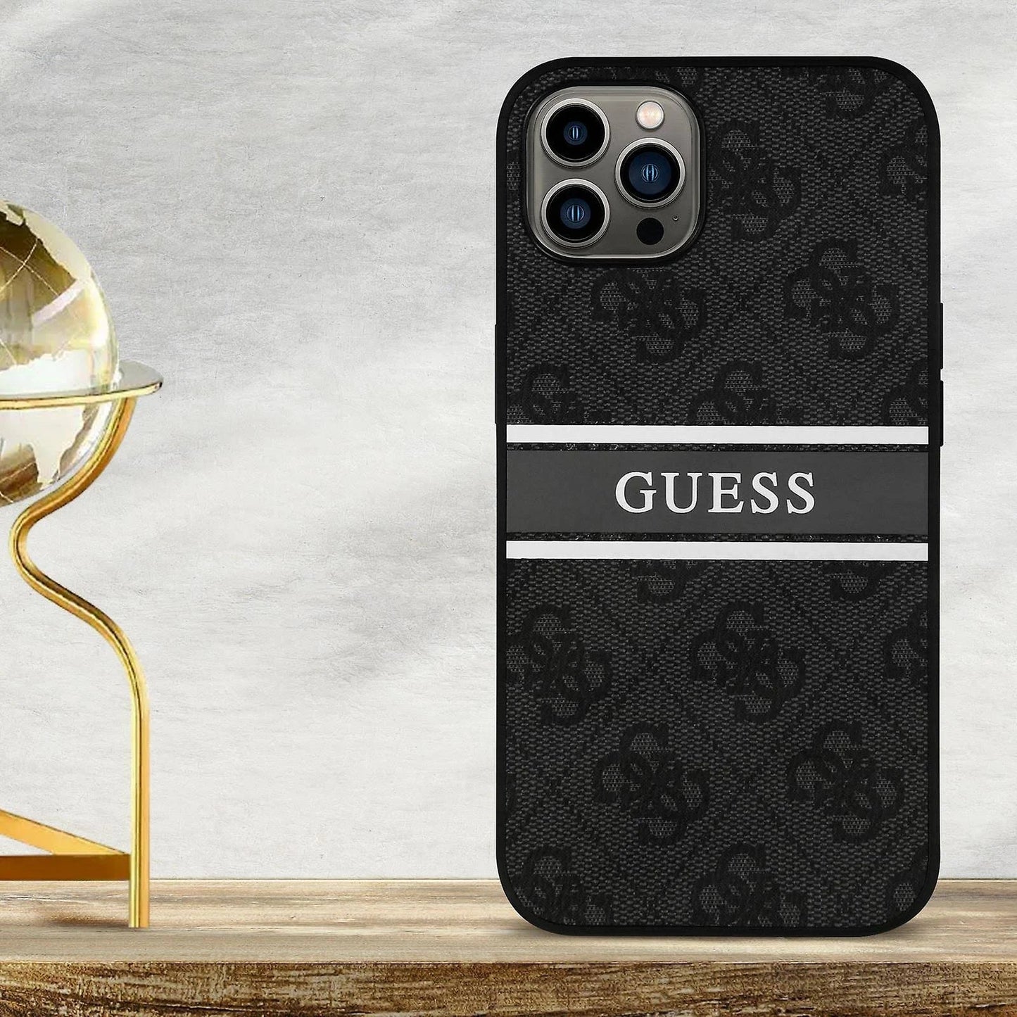 iPhone 13 Pro LEATHER CASE GUESS PRINTED ALL OVER DESIGN - GUESS - GREY/BLACK