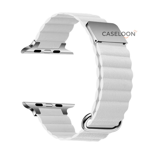WHITE Leather Link Apple Watch Band for Series 1,2,3,4,5,6,7 & SE (38/40/41 mm)